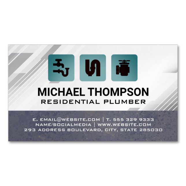 Plumbing Pipes Icons | Blue Collar Business Card Magnet (Front)