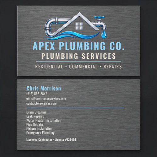 Plumbing Plumber Metallic Professional Services Business Card