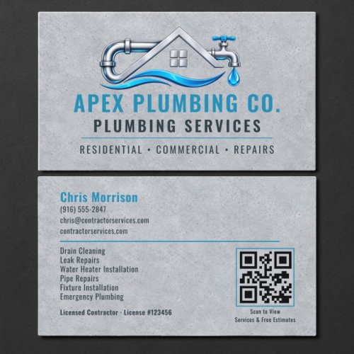Plumbing Plumber QR Code Business Card