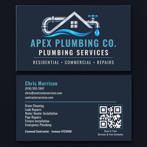 Plumbing Plumber QR Code Professional Services Business Card