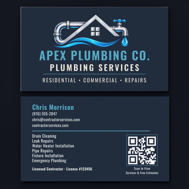Plumbing Plumber QR Code Professional Services Business Card