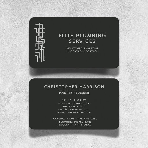 Customizable Plumbing Repair Service Water Pipes Modern Black Business Card