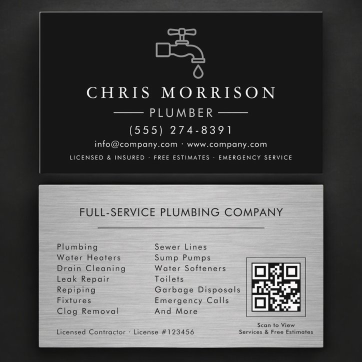 Plumbing Service And Repair Plumber QR Code Business Card