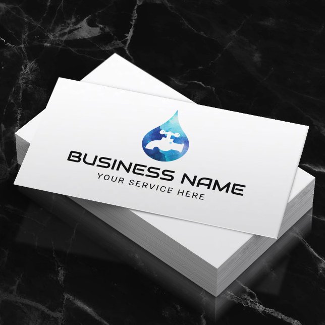 Plumbing Service Blue Water Drop Logo Plumber Business Card (Creator Uploaded)