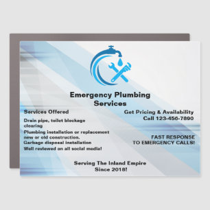Plumbing Service Blue Water Drop Logo Plumber Car Magnet
