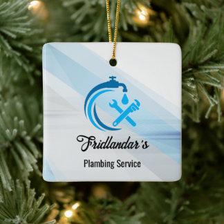 Plumbing Service Blue Water Drop Logo Plumber Ceramic Ornament