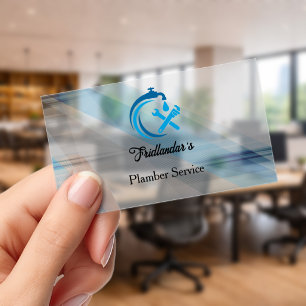 Plumbing Service Blue Water Drop Logo Plumber Clear Business Cards