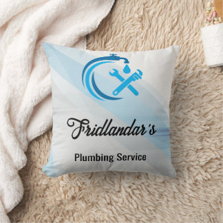 Plumbing Service Blue Water Drop Logo Plumber Throw Pillow