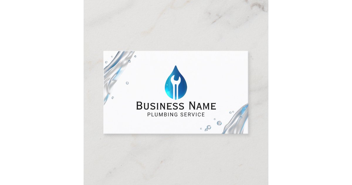 Plumbing Service Blue Water Drop Tool Logo Busines Business Card Zazzle