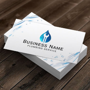 Plumbing Service Blue Water Drop Tool Logo Busines Business Card by cardfactory at Zazzle