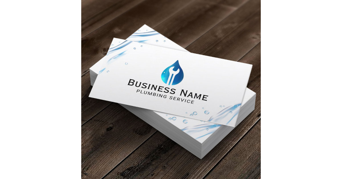 Plumbing Service Blue Water Drop Tool Logo Busines Business Card Zazzle