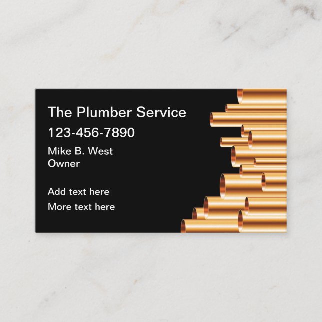 Plumbing Service Copper Pipes Theme Business Card (Front)