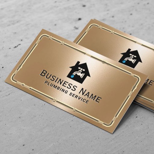 Customizable Plumbing Service Faucet Logo Gold Plumber Business Card