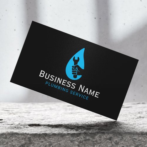 Plumbing Service Hand Wrench Water Drop Plain Business Card