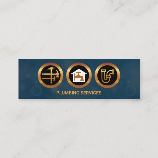 Plumbing Service Icons Blue Bubbles Plumbing Mini Business Card (Front)