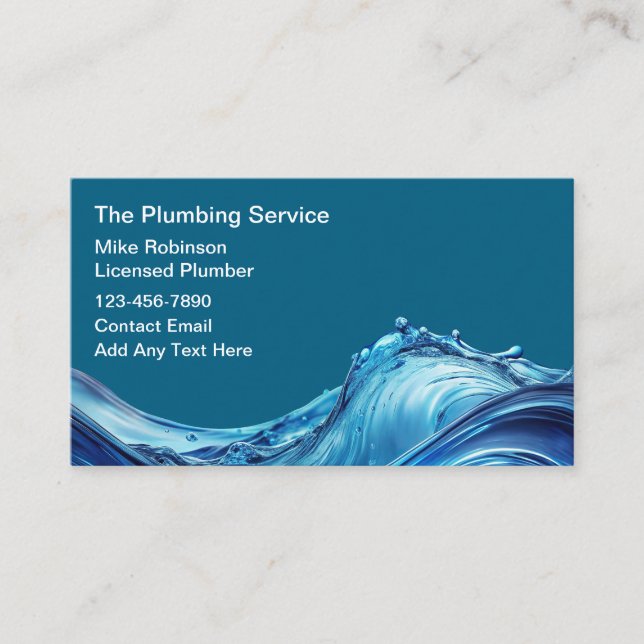 Plumbing Service Modern Water Splash  Business Card (Front)