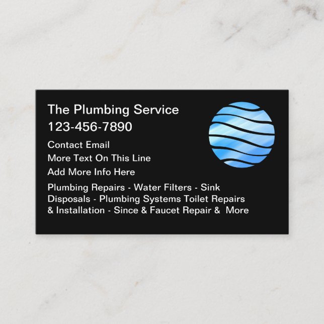 Plumbing Service Plumber Business Cards (Front)