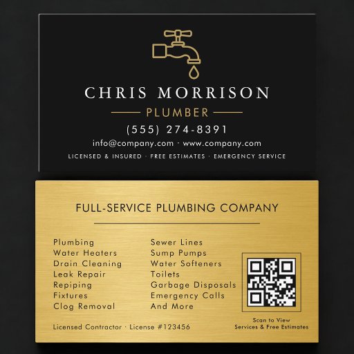 Customizable Plumbing Service Plumber QR Code Business Card