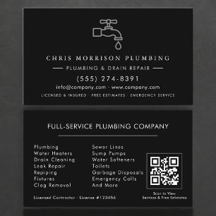 Plumbing Service QR Code Faucet Water Drop Icon Business Card