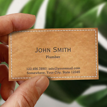 Plumbing Service Vintage Stitched Leather Business Card by cardfactory at Zazzle
