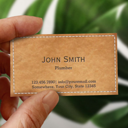 Plumbing Service Vintage Stitched Leather Business Card
