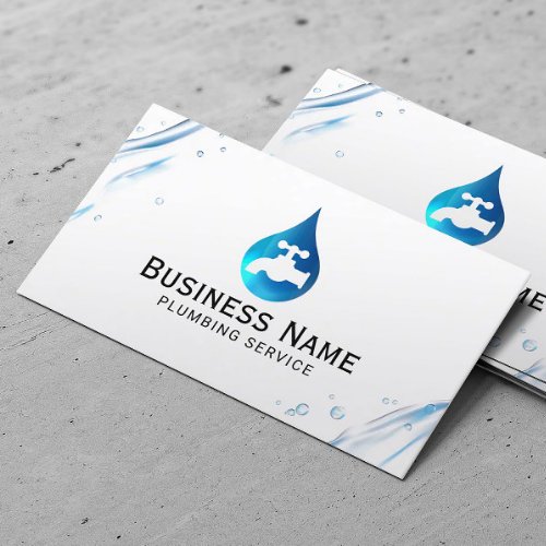 Plumbing Service Water Drop Faucet Logo Plumber Business Card