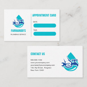 Plumbing Service Water Drop Logo Plumber Business Appointment Card