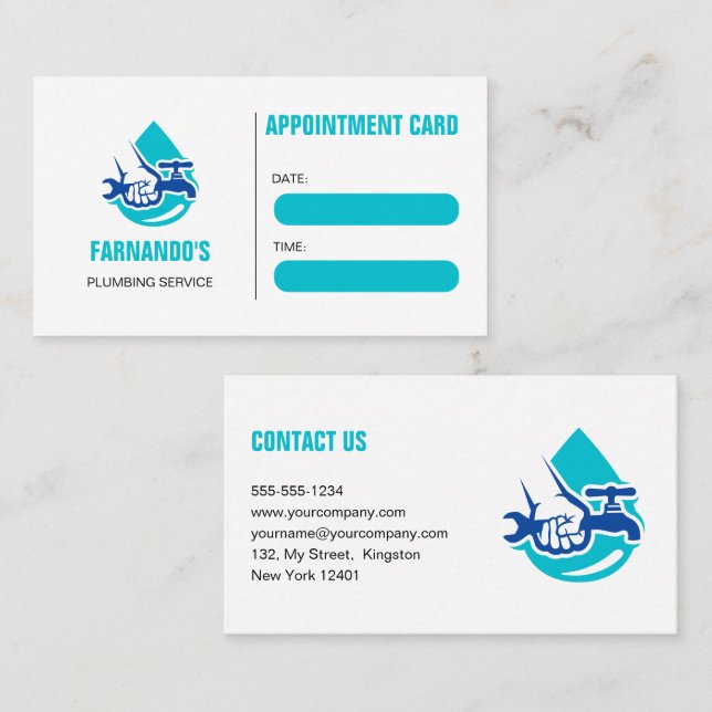 Plumbing Service Water Drop Logo Plumber Business Appointment Card (Front/Back)