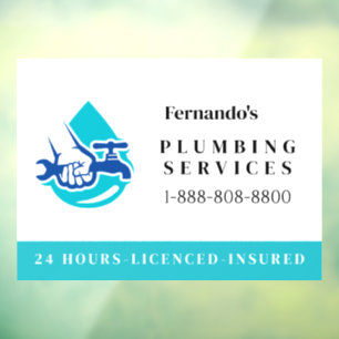 Plumbing Service Water Drop Logo Plumber Business Window Cling