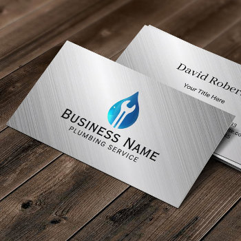 Plumbing Service Water Drop Tool Logo Metal Business Card by cardfactory at Zazzle