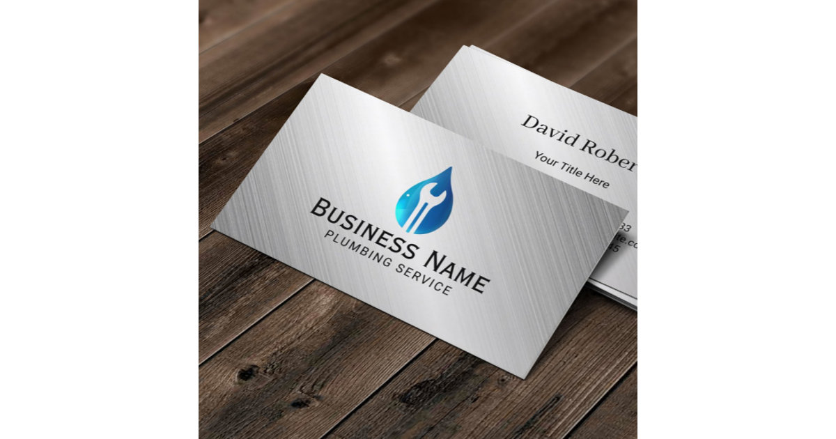 Plumbing Service Water Drop Tool Logo Metal Business Card Zazzle