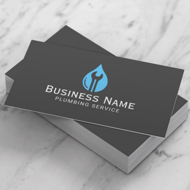 Plumbing Service Water Drop Tool Logo Professional Business Card (Creator Uploaded)