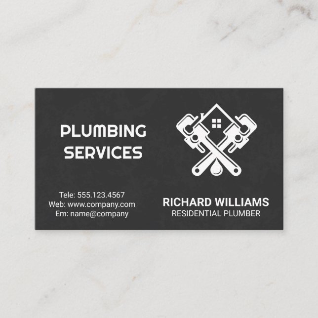 Plumbing Services | Plumber Wrench Logo Business Card (Front)