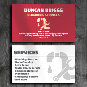 Plumbing Services Professional Red Business Card