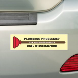 Plumbing services red plunger business logo car magnet
