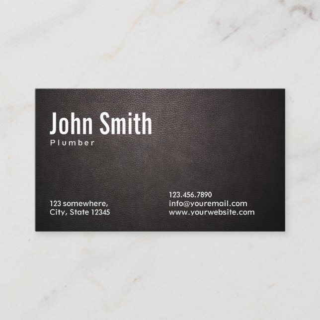 Plumbing Stylish Dark Leather Plumber Business Card (Front)