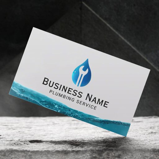 Customizable Plumbing Tool Water Drop Logo Professional Plumber Business Card