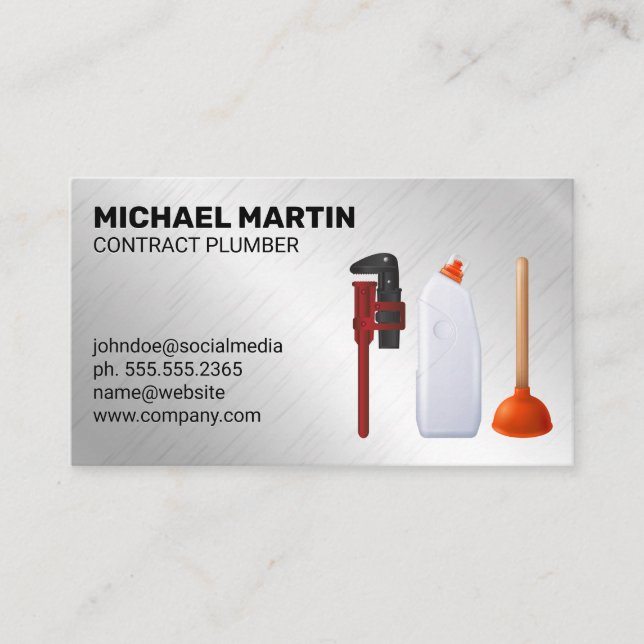 Plumbing Tools | Metallic Background Business Card (Front)