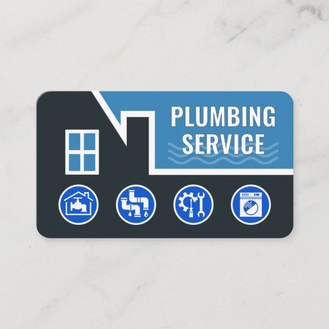 Plumbing Tools On Leaking Building Roof Business Card (Front)