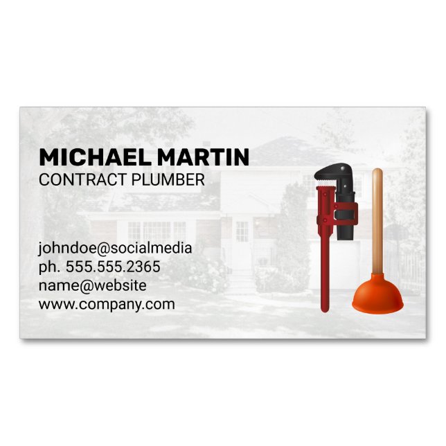 Plumbing Tools | Residential | Blue Collar Work Business Card Magnet (Front)