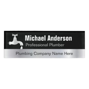 Plumbing Waterworks Service Black Silver Look Name Tag