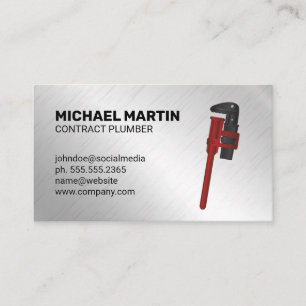 Plumbing Wrench   Aluminum Metallic Background Business Card