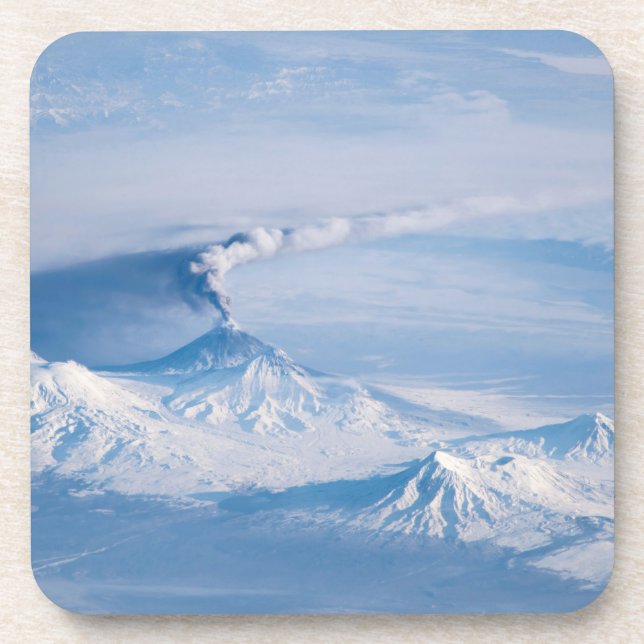 Plume Emanating From Kliuchevskoi Volcano. Beverage Coaster (Front)