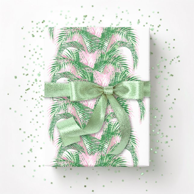 Plume Palm Fronds in Pink and Green Wrapping Paper (Creator Uploaded)