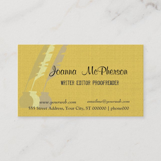 Plume Vintage Feather Quill Writing  Ink  Writer Business Card (Front)