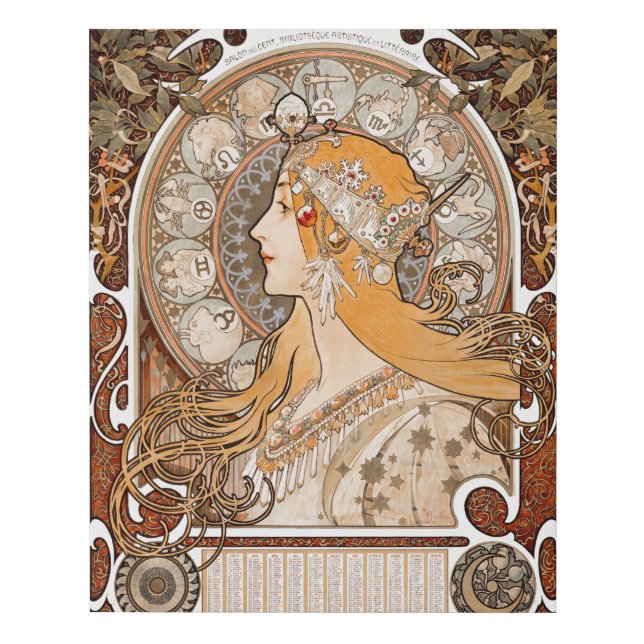 Plume Zodiac Woman by Alphonse Mucha – Art Nouveau Faux Canvas Print (Front)