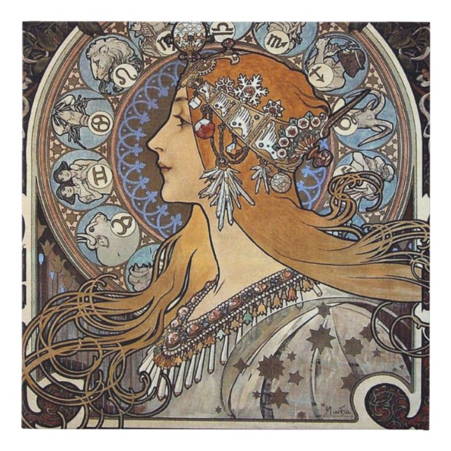 Plume Zodiac Woman by Alphonse Mucha – Art Nouveau Faux Canvas Print (Front)