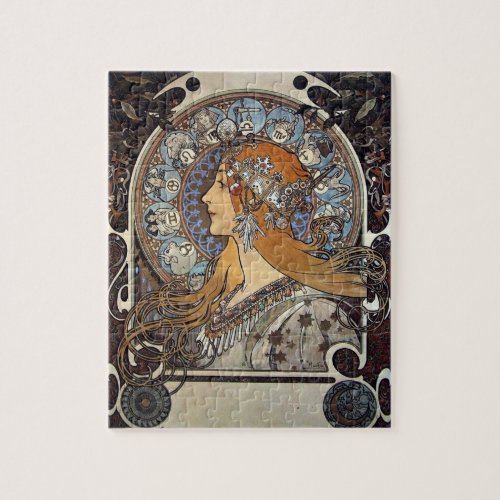 Plume Zodiac Woman by Alphonse Mucha  Art Nouveau Jigsaw Puzzle