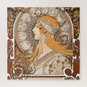 Plume Zodiac Woman by Alphonse Mucha – Art Nouveau Jigsaw Puzzle
