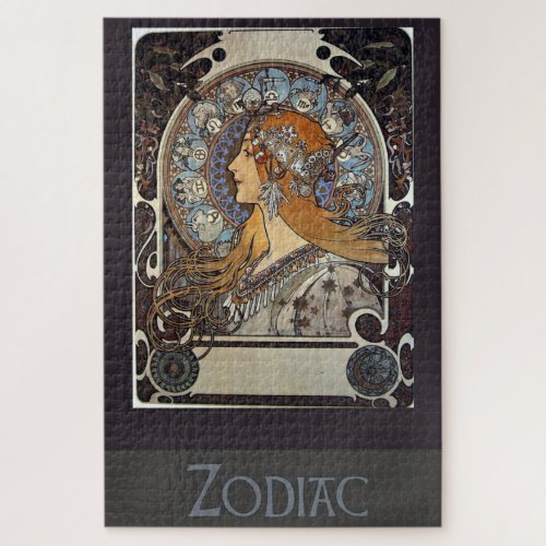 Plume Zodiac Woman by Alphonse Mucha  Art Nouveau Jigsaw Puzzle